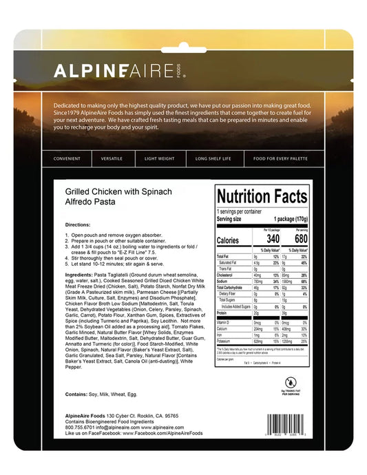 Alpine Aire Poulet grillé à la toscane Alfredo