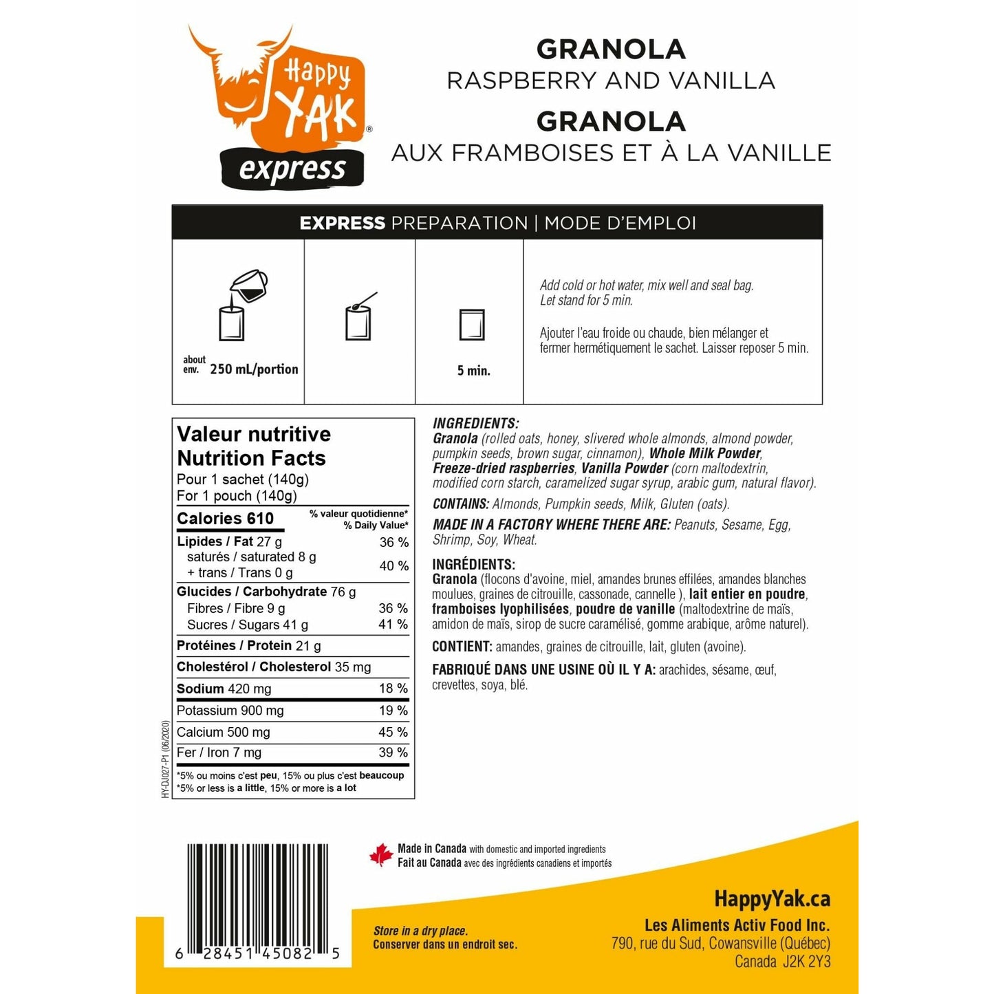 Happy Yak Raspberry and Vanilla Granola