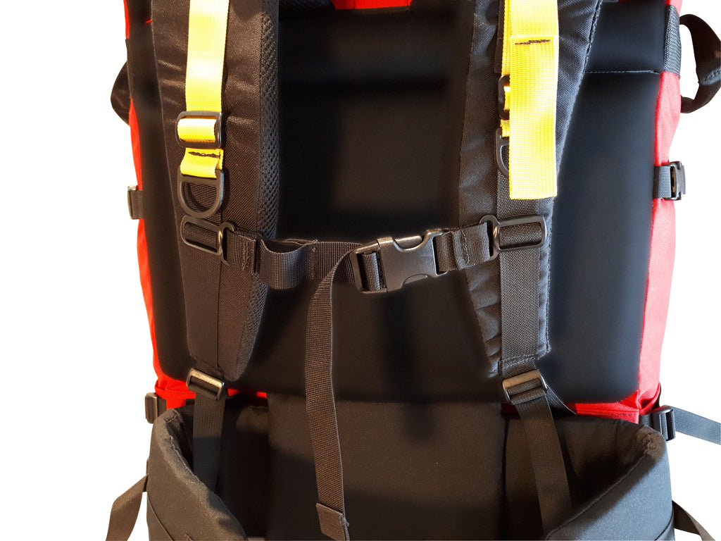 Red Ostrom Winisk Canoe Pack, Portage Pack chest strap view, Canada, image.