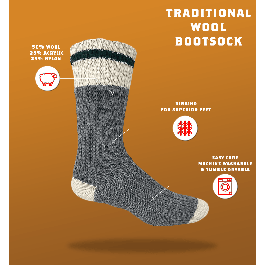 JB Fields Casual Traditional Wool Boot Sock